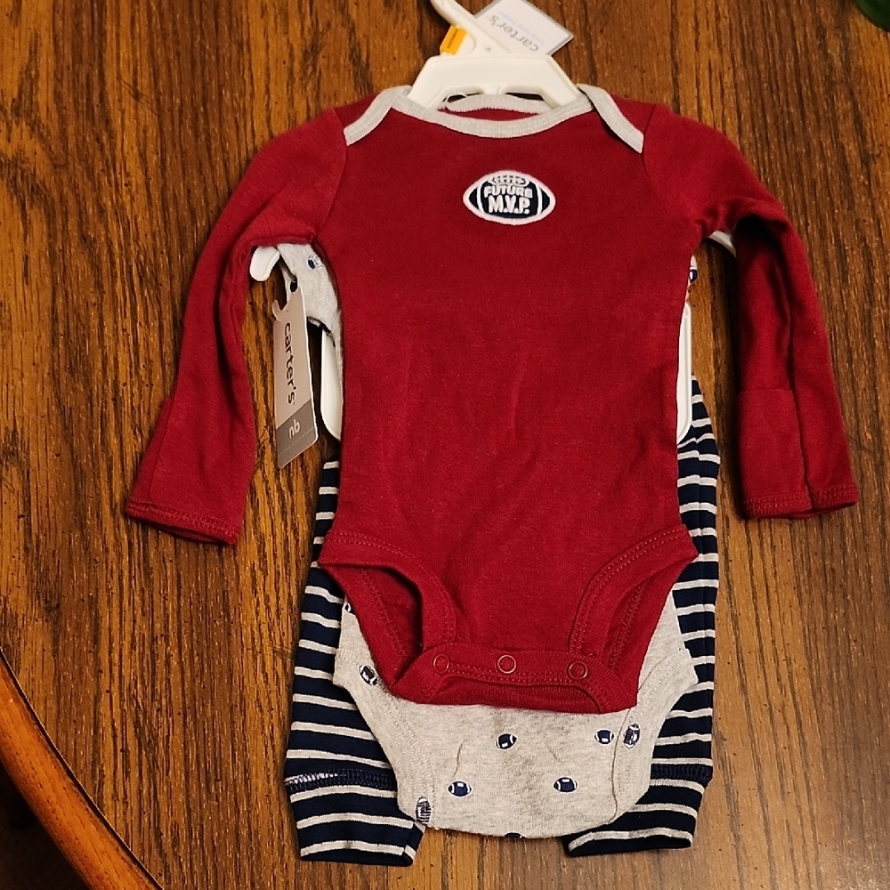 Carter's Burgundy and Navy Long Sleeve/short Sleeve 3 Piece Set